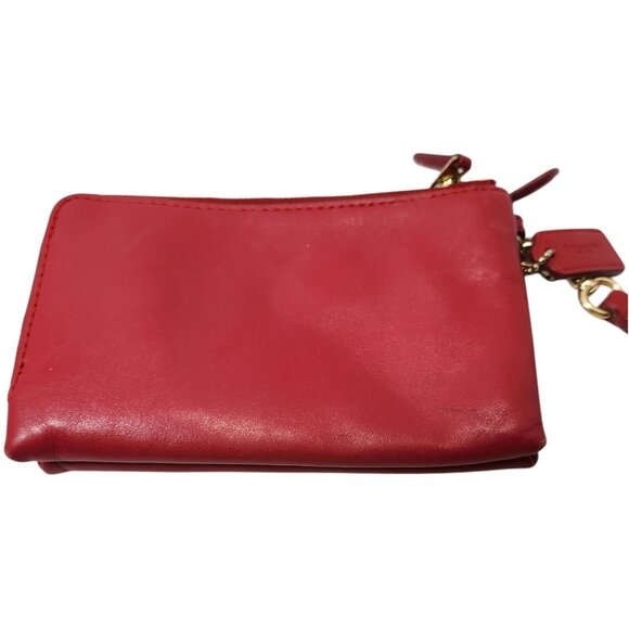 Coach F64581 Classic Red Leather Double Corner Zip Wallet Wristlet Gold - Picture 5 of 11